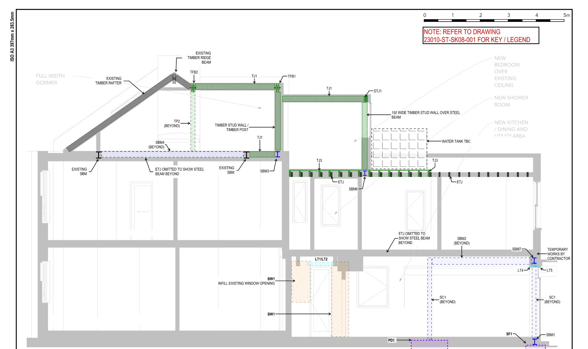 Structural section through the Dundonald Road loft extension and rear opening