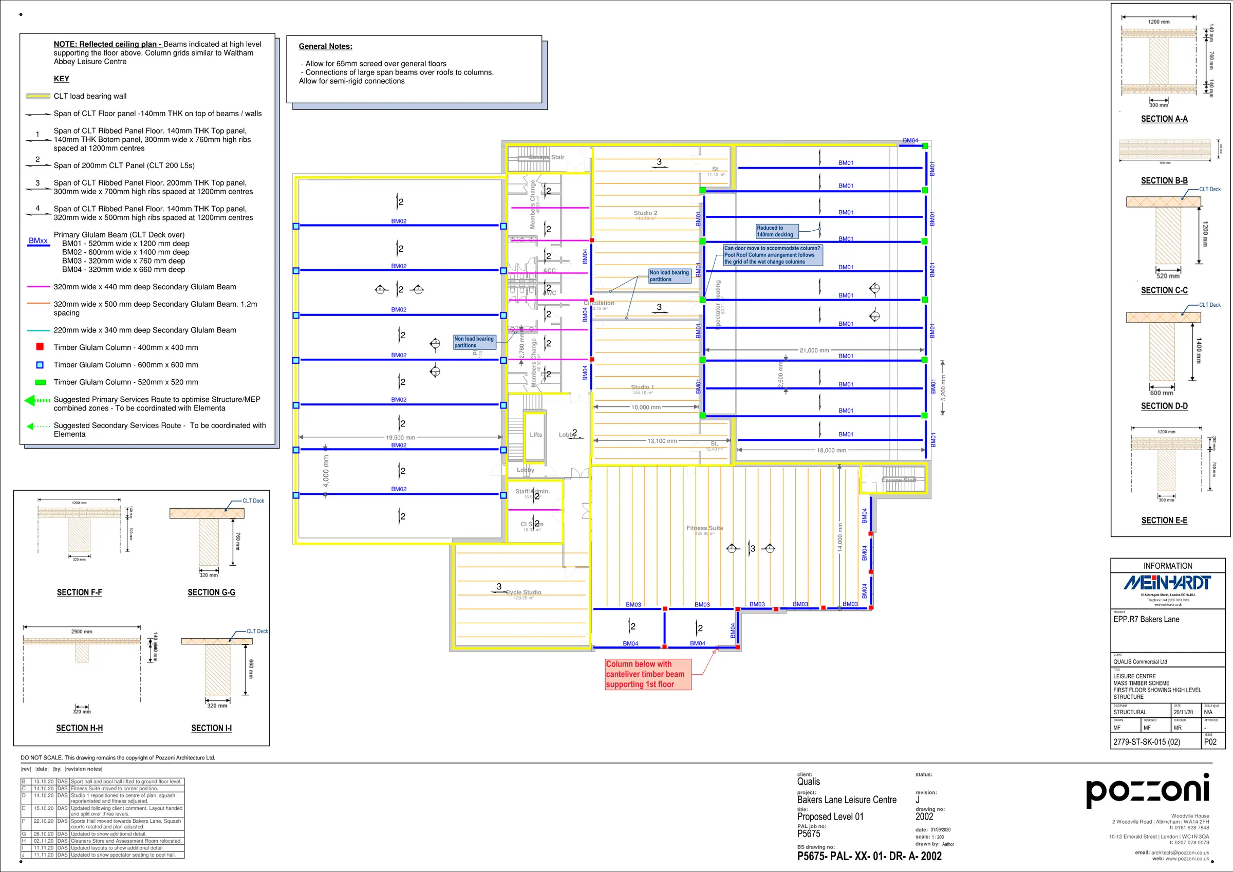 Sections through the proposed Bakers Lane timber structural scheme
