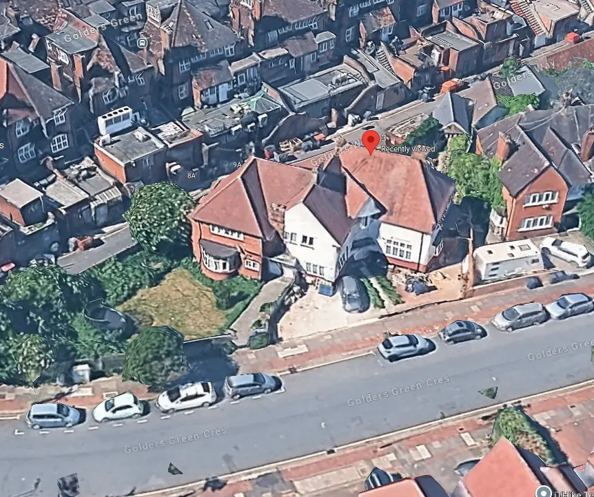 Aerial context view of the residential property at Golders Green Crescent