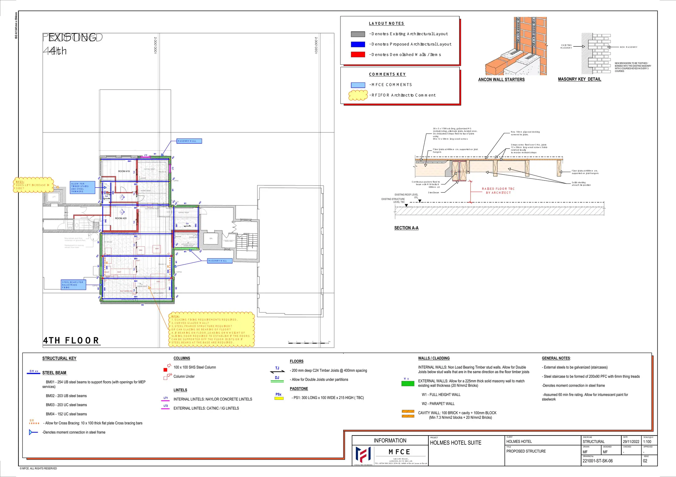 MFCE structural proposal at fourth-floor level for the Holmes Hotel extension