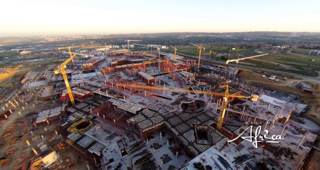 Mall of Africa construction progressing at sunset