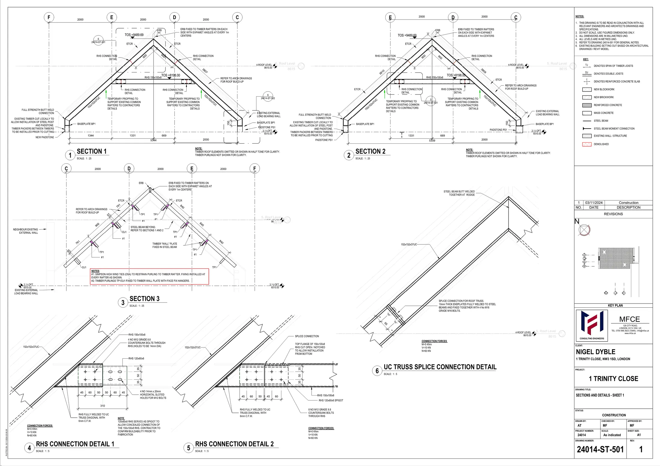 Roof truss strengthening and connection details for Trinity Close