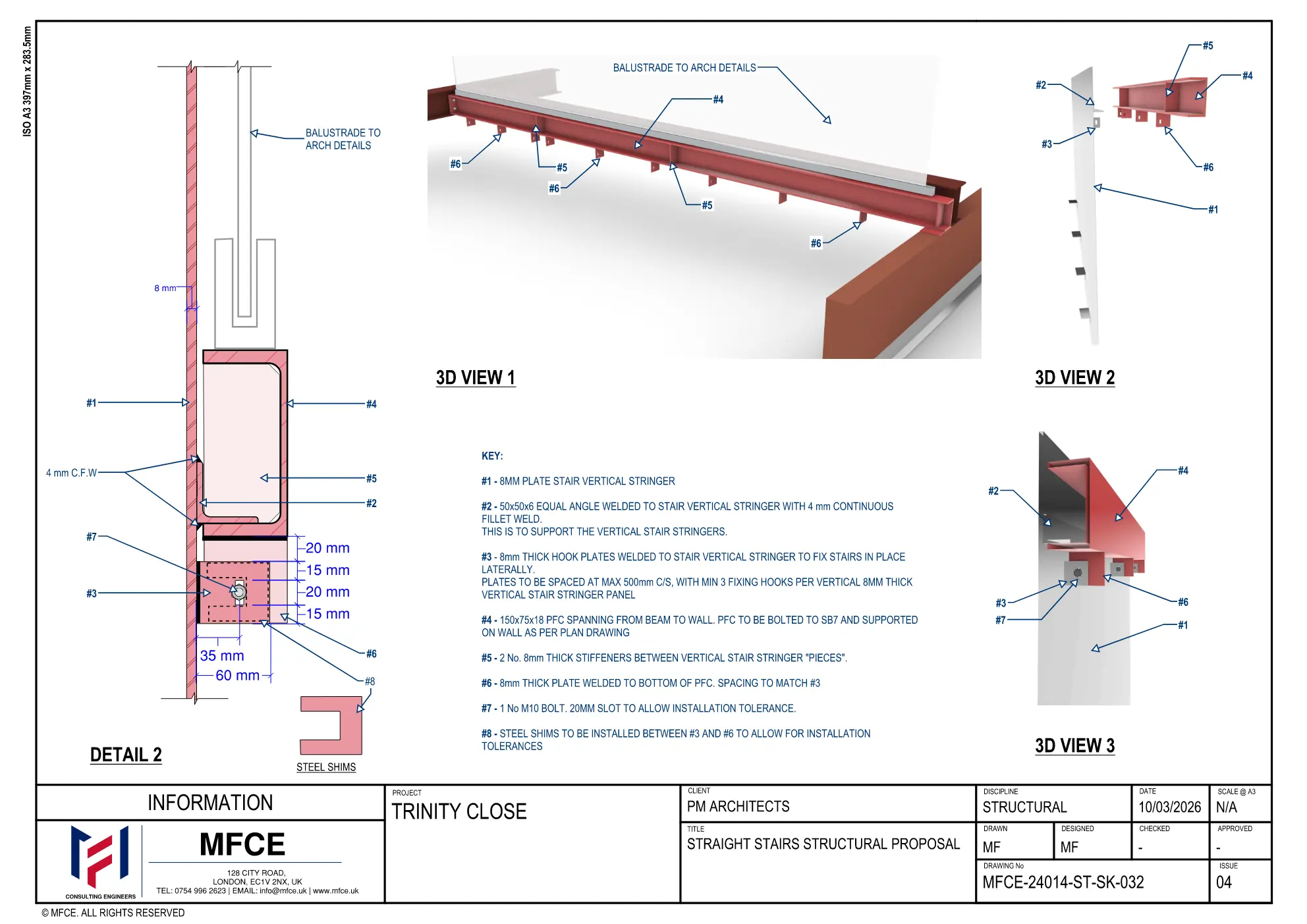 Three-dimensional straight-stair structural proposal for Trinity Close