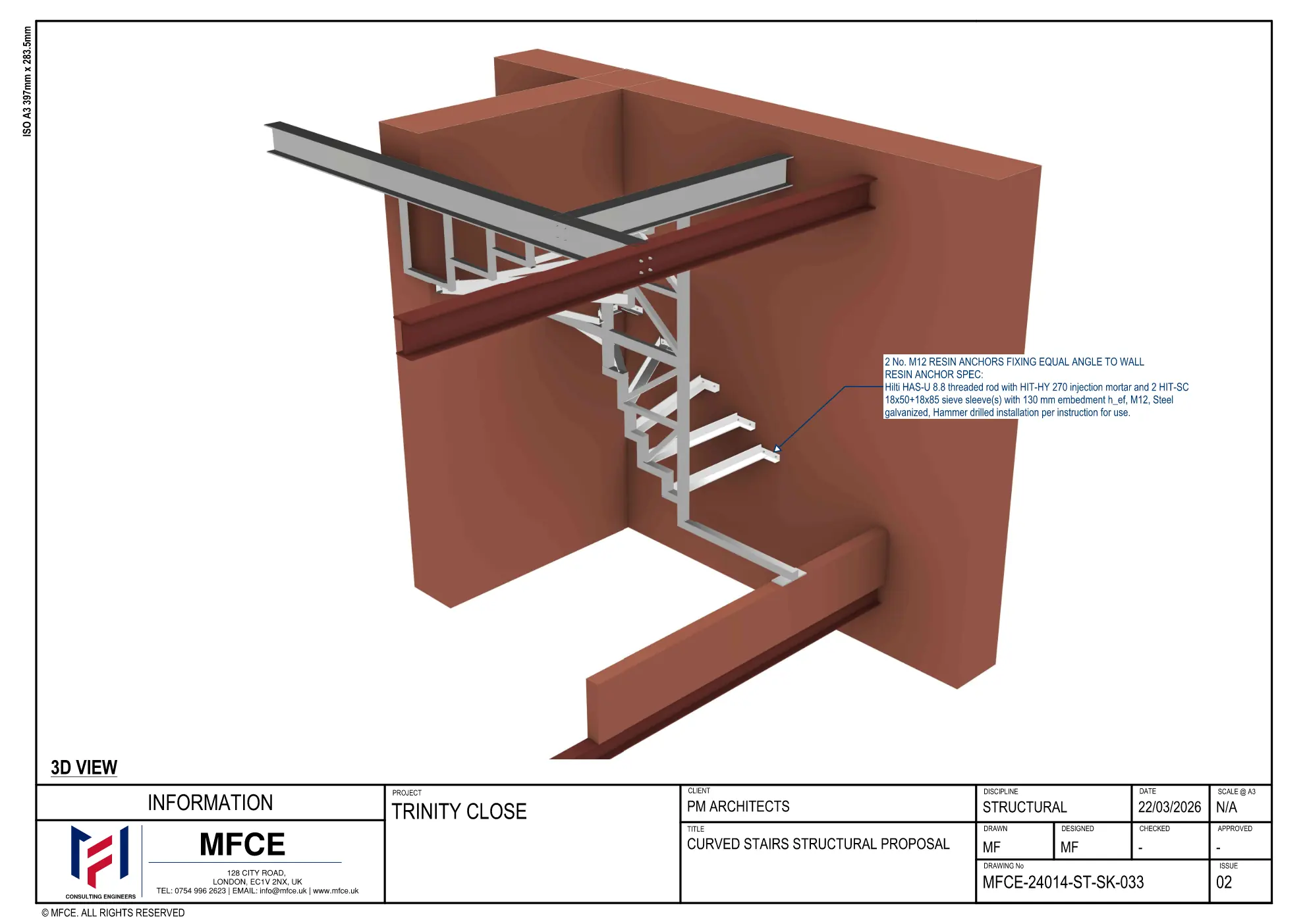 Three-dimensional curved-stair structural proposal for Trinity Close